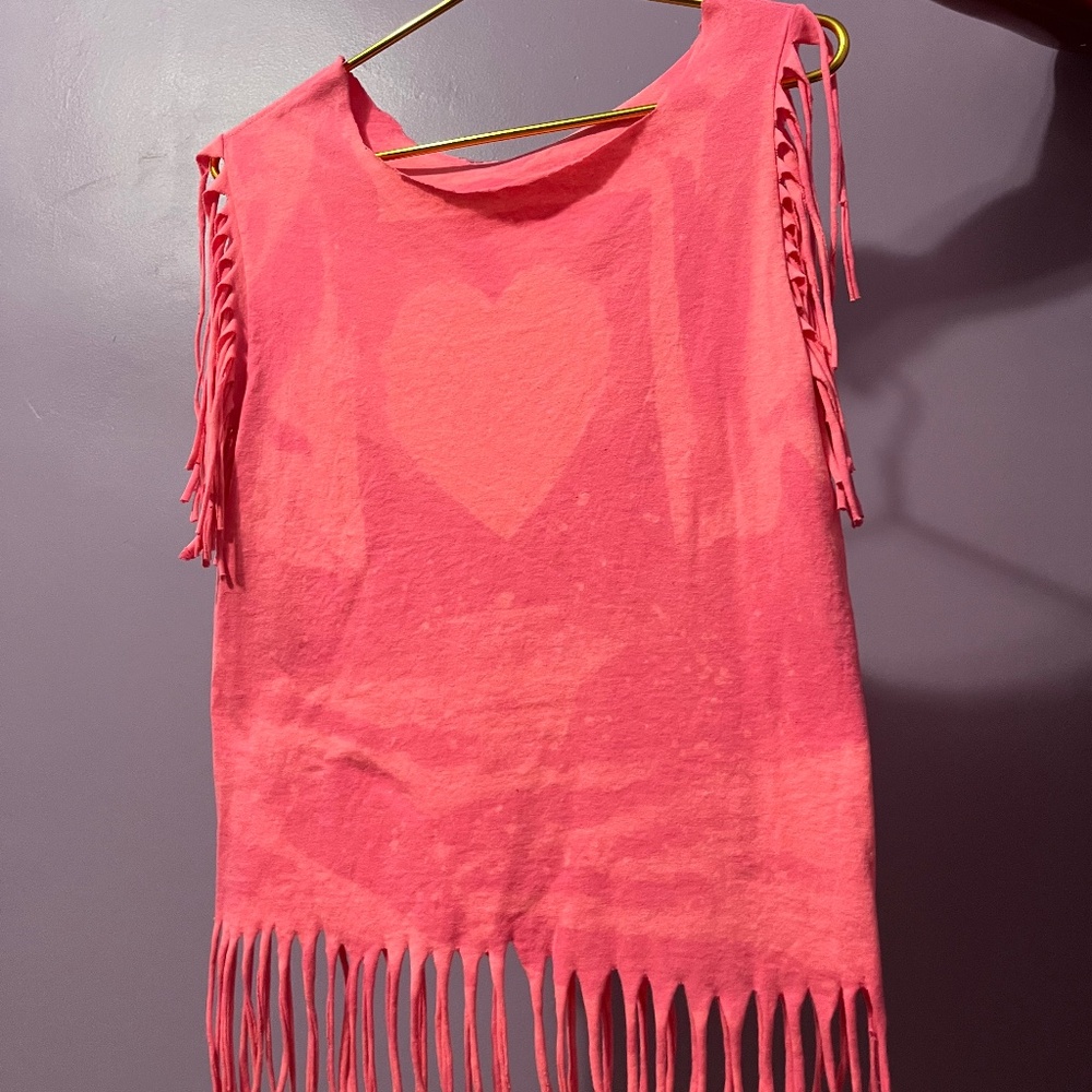 Hot Pink Tie Dye and Fringe Sleeveless Top